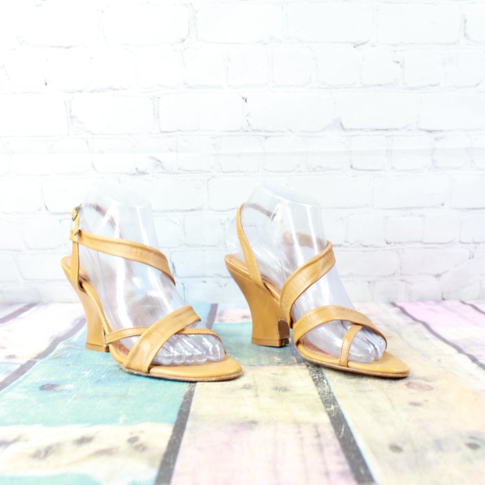 Audley Brown Leather Crisscross Ankle Strap Heeled Sandals Size 7 EU 37 - Picture 3 of 9